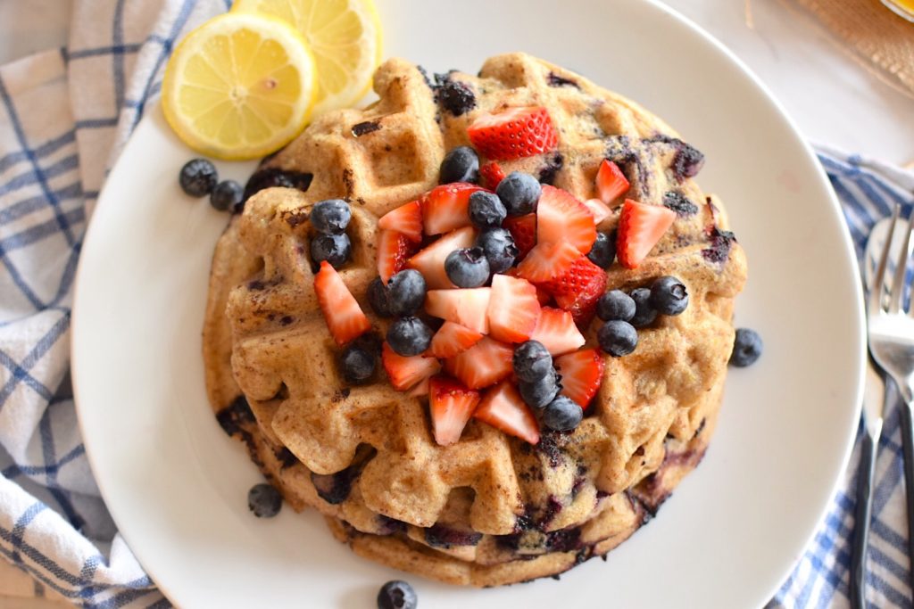 vegan and gluten free lemon blueberry waffles