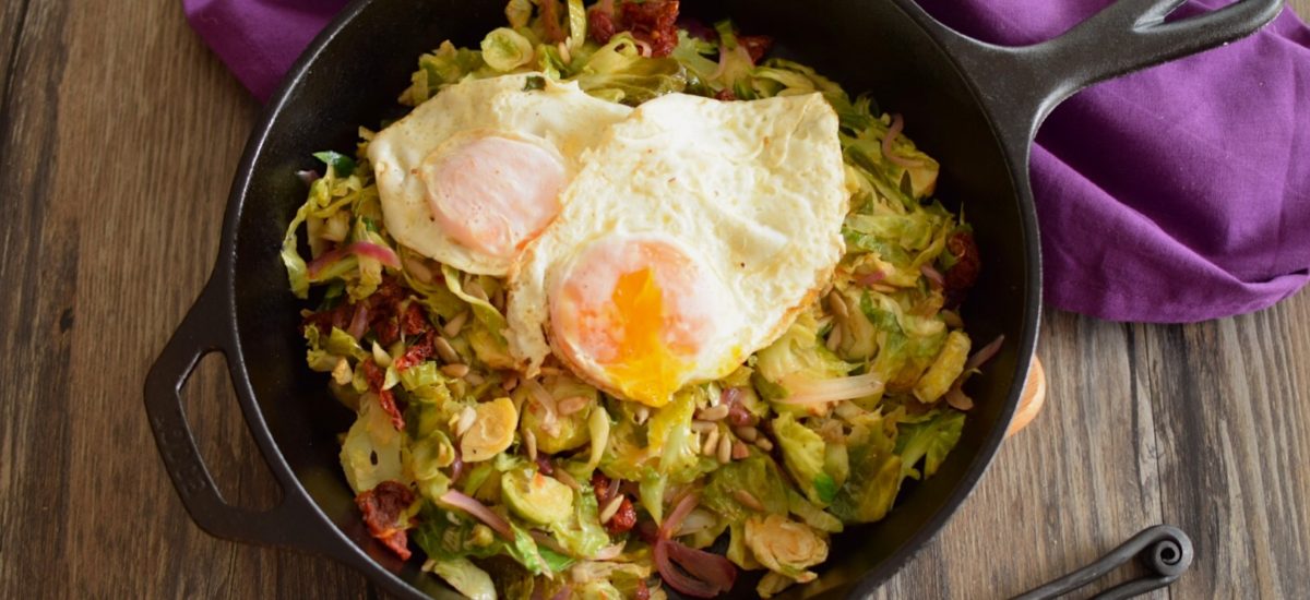 Eggs over Easy with Shredded Brussels Sprouts