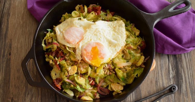Eggs over Easy with Shredded Brussels Sprouts