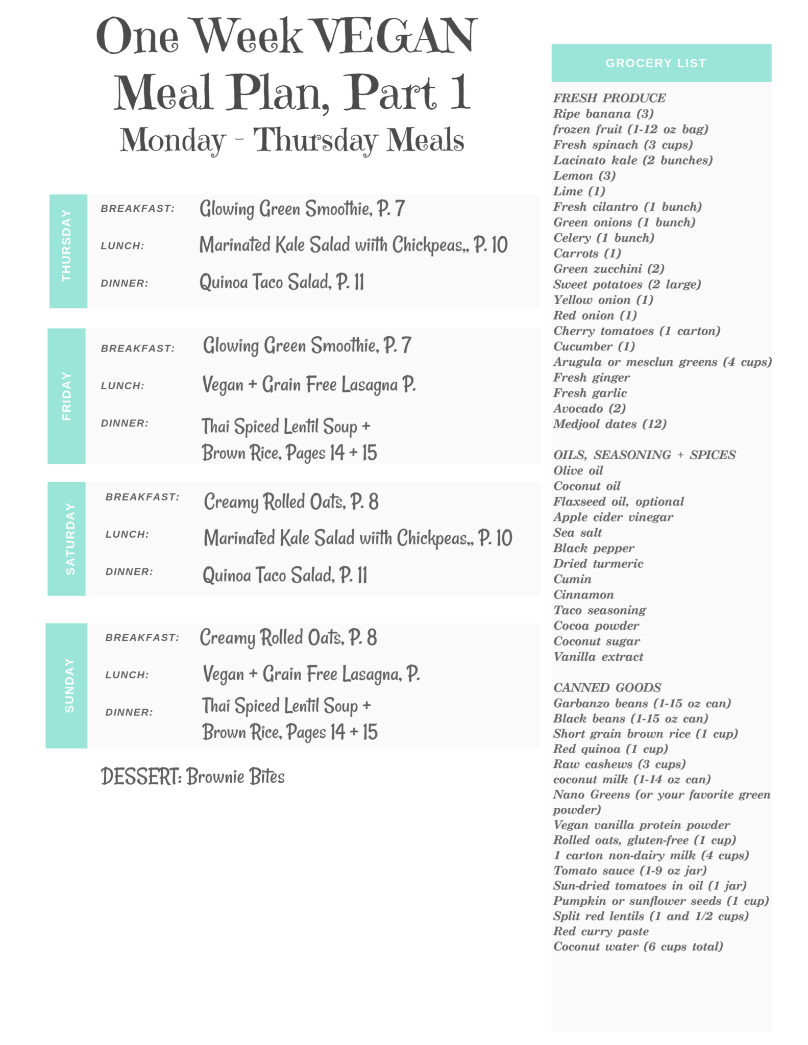 One Week Vegan Meal Plan - Natural Tasty Chef